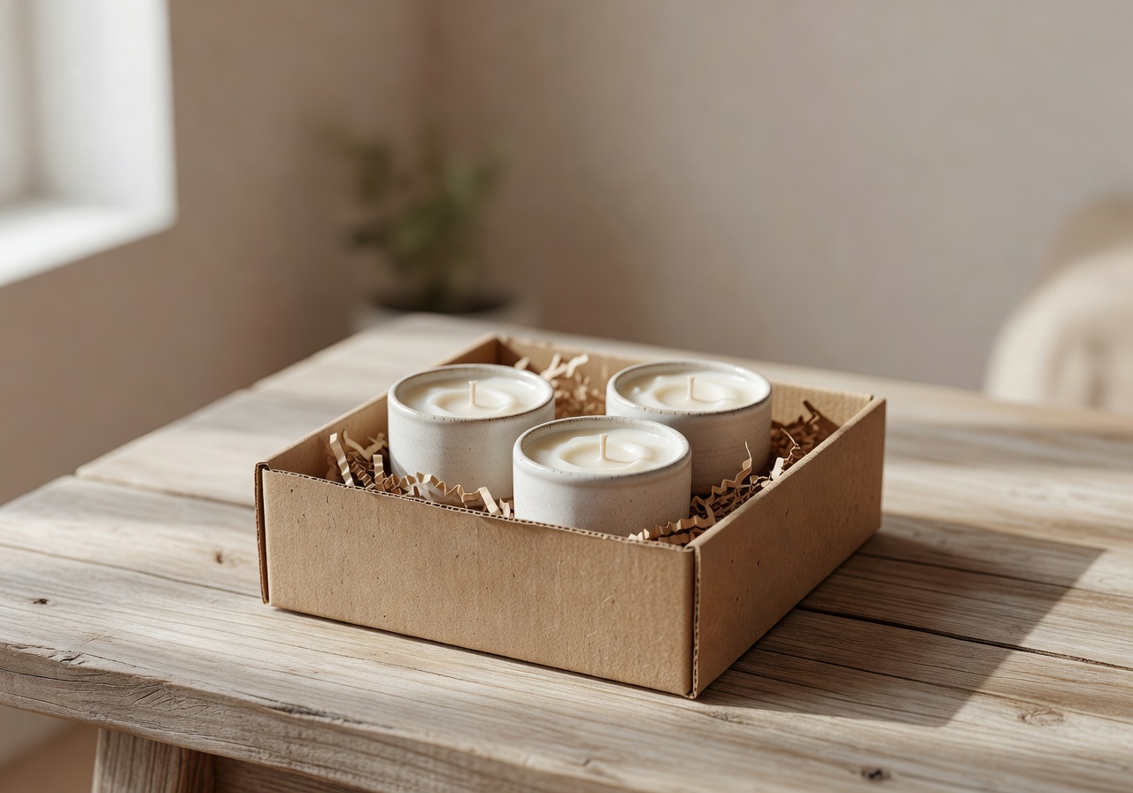 Serenity gift set containing three mini artisan candles in eco-friendly packaging