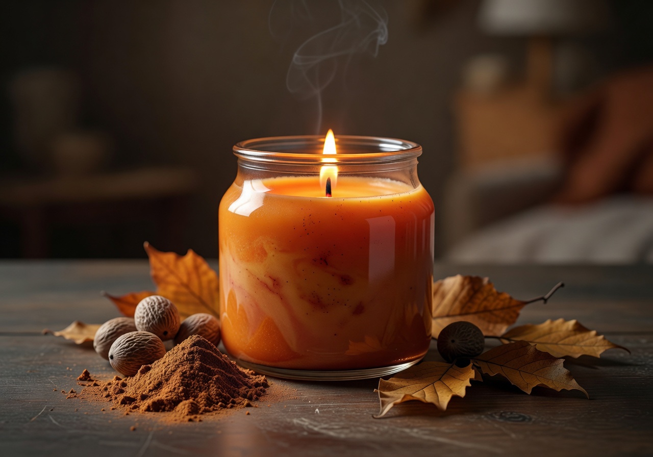 Spiced Pumpkin seasonal candle with warm cinnamon and nutmeg fragrance